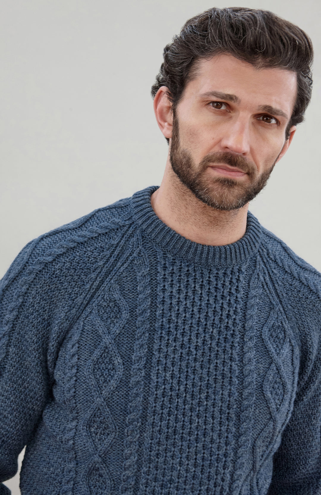 Denim Blue Mens Merino Wool Fishermans Jumper Made In England by Paul James
