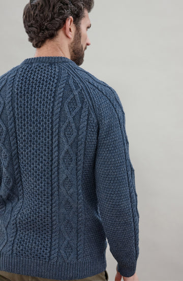 Denim Blue Mens Merino Wool Fishermans Jumper Made In England by Paul James