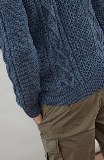 Denim Blue Mens Merino Wool Fishermans Jumper Made In England by Paul James
