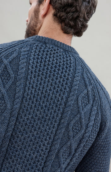Denim Blue Mens Merino Wool Fishermans Jumper Made In England by Paul James