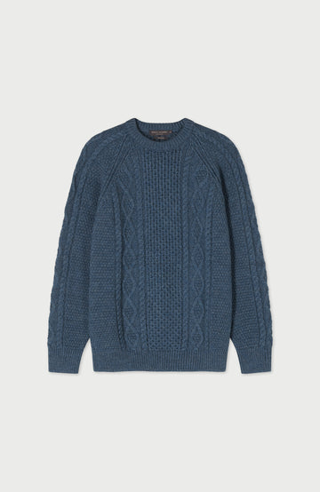 Denim Blue Mens Merino Wool Fishermans Made In England Jumper By Paul James