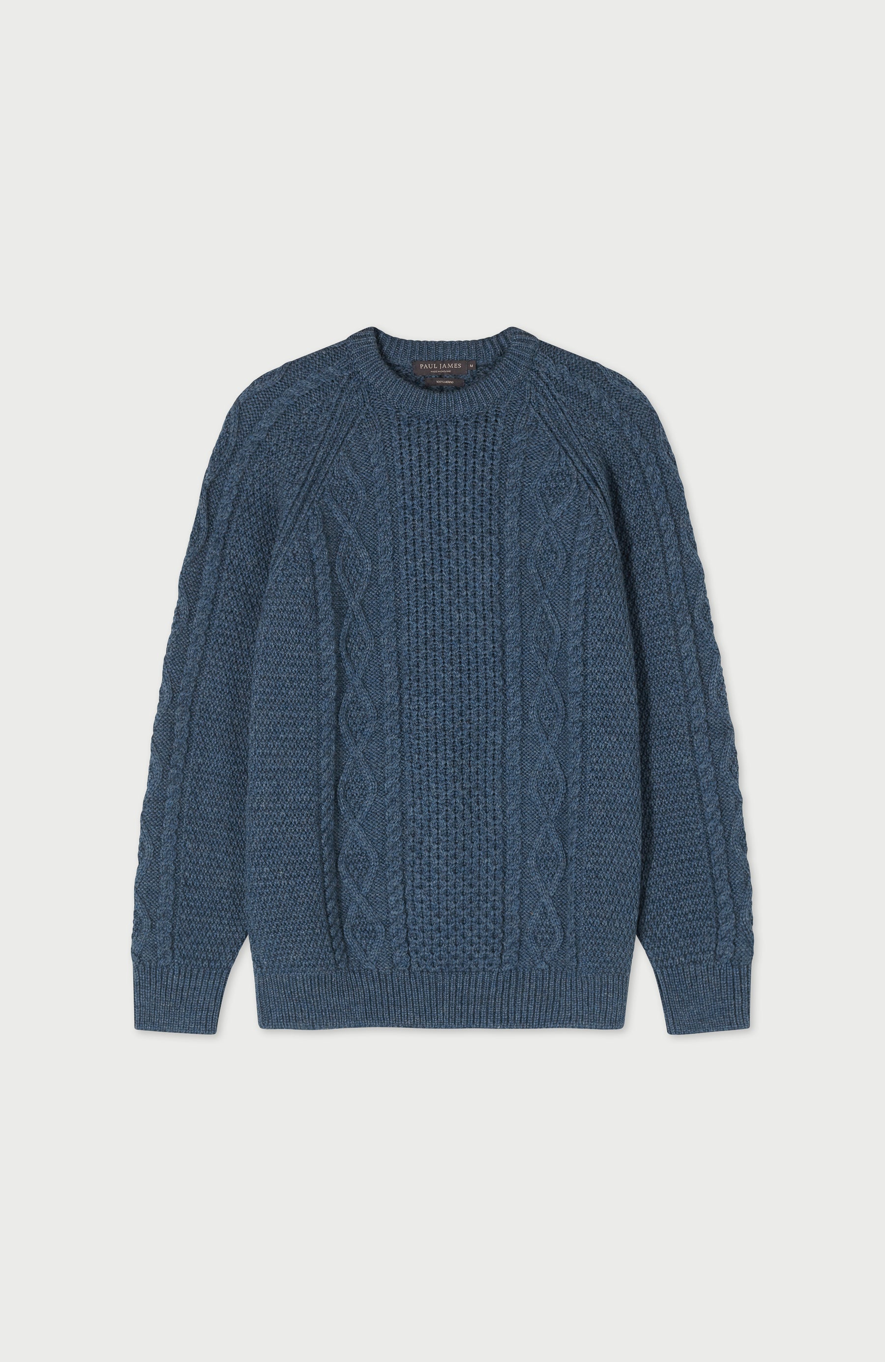 Denim Blue Mens Merino Wool Fishermans Made In England Jumper By Paul James 