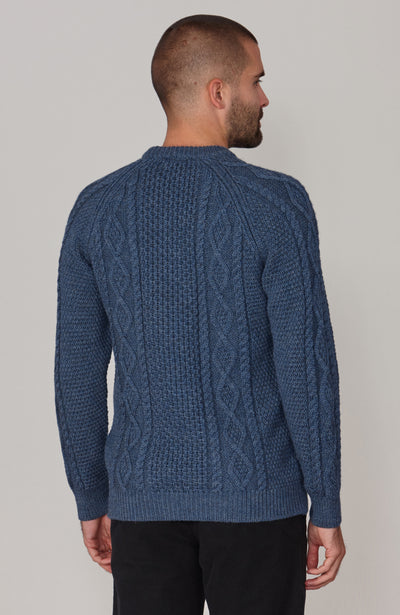blue mens chunky merino wool cable jumper