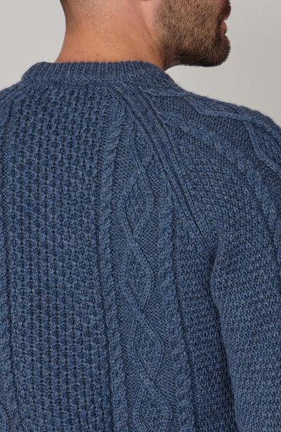 blue mens chunky merino wool cable jumper