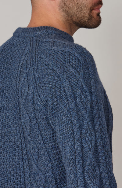 blue mens chunky merino wool cable jumper