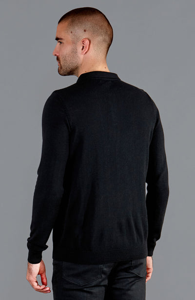 mens black merino wool polo shirt