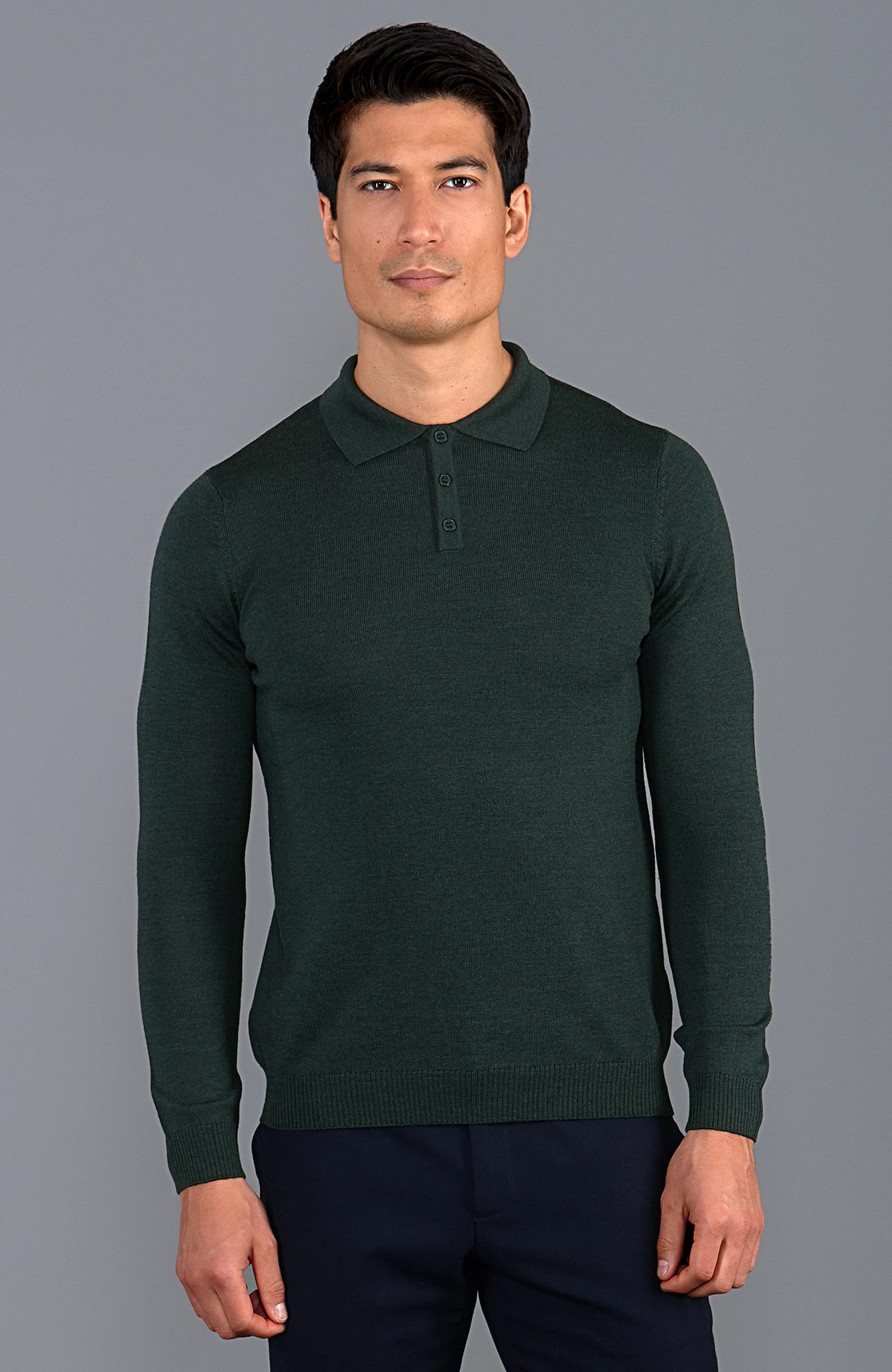 Men 100 Extra Fine Merino Wool Long Sleeve Polo Shirt Paul