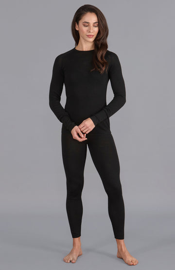 Black womens merino wool round neck jumper by Paul James