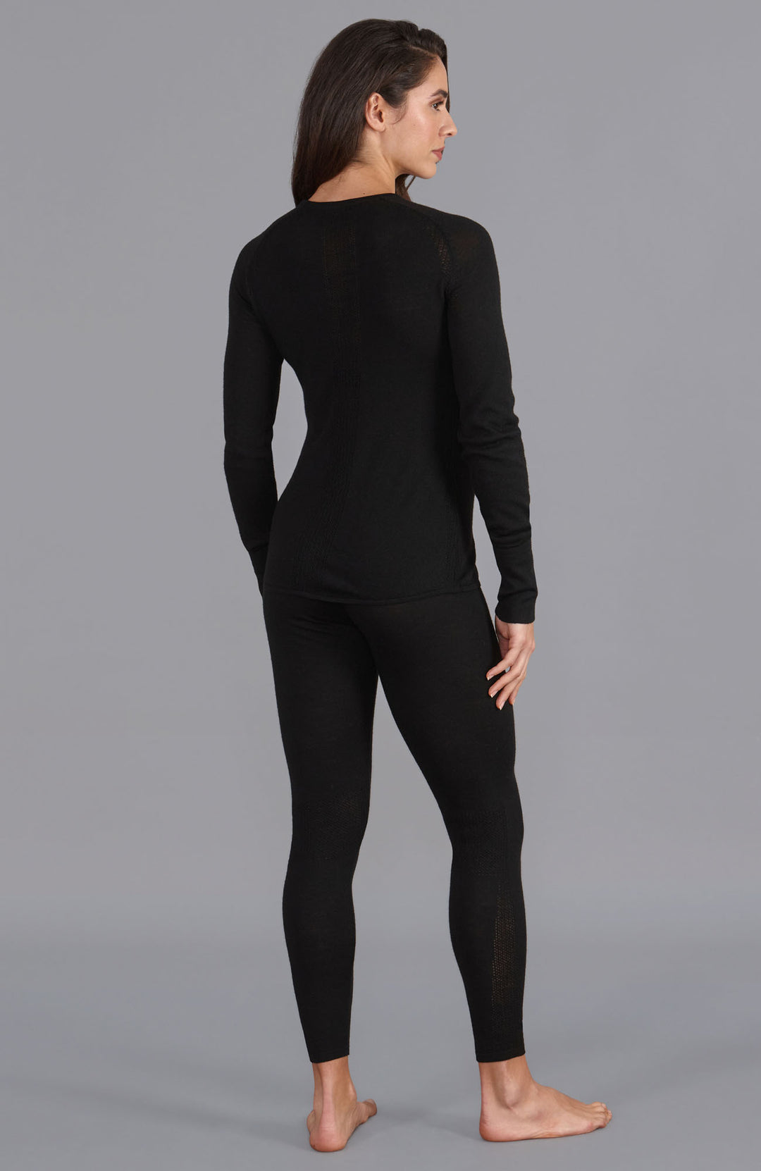 Black womens merino wool round neck jumper by Paul James