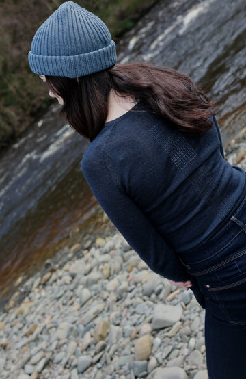 Navy women's merino wool base layer by Paul James Knitwear.
