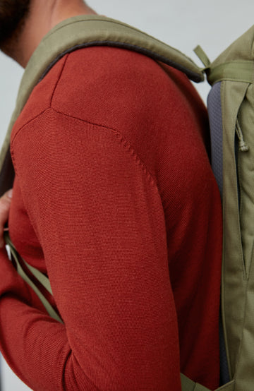 red merino wool sweater by Paul James