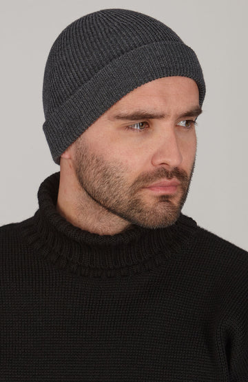 mens charcoal wool beanie by Paul James