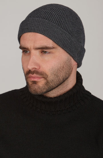 mens charcoal wool beanie by Paul James