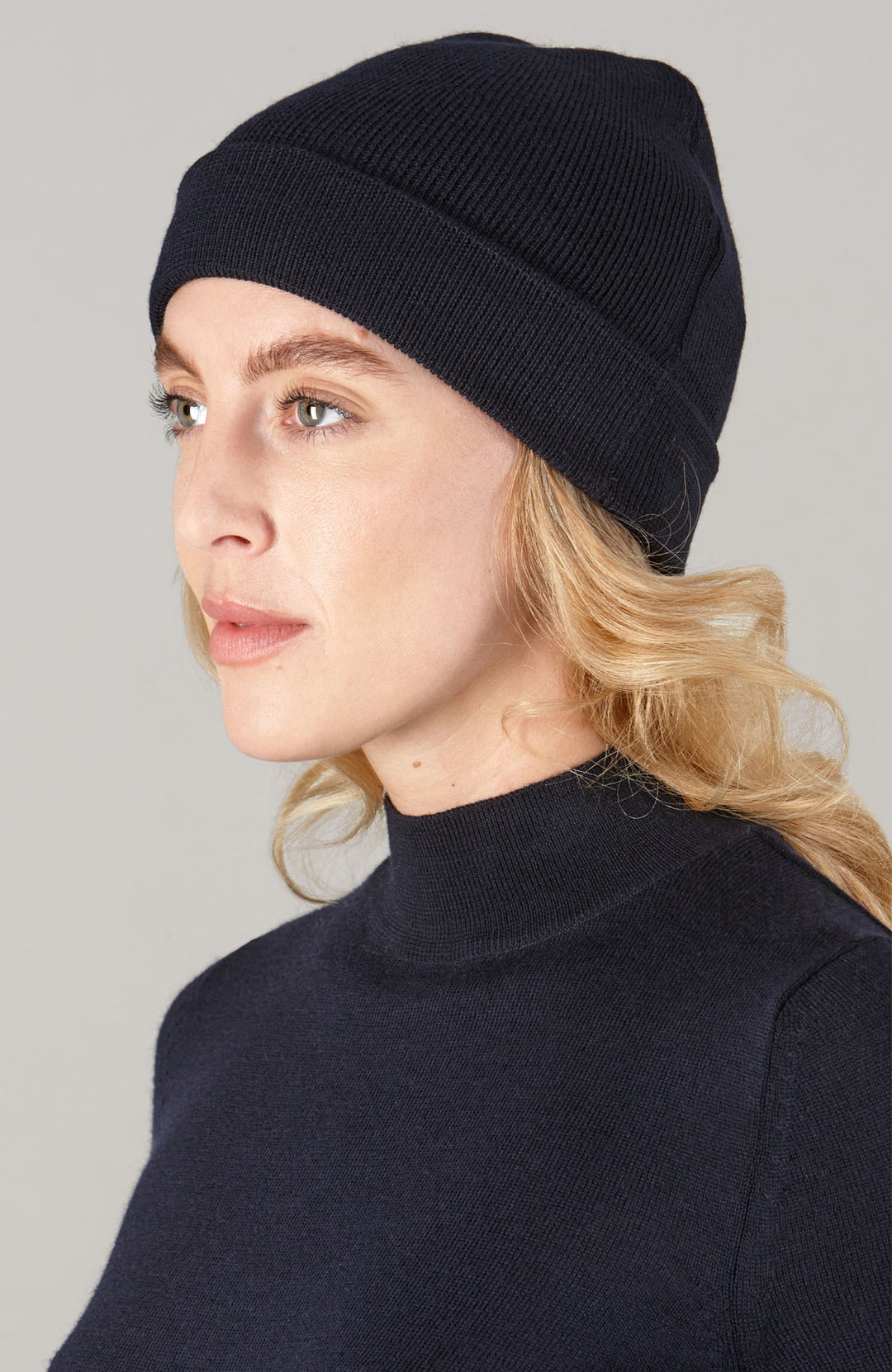 navy merino wool beanie hat