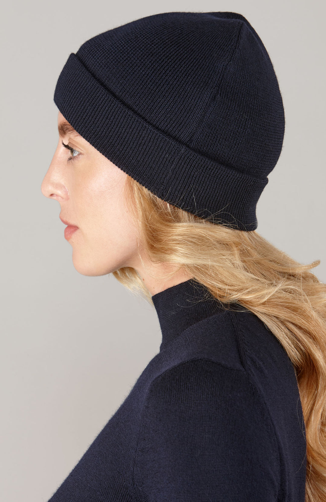navy merino wool beanie hat