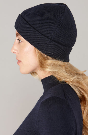 navy merino wool beanie hat