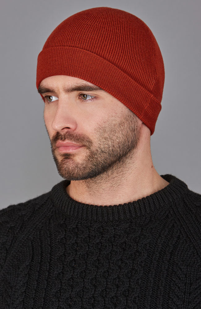 red merino wool beanie hat