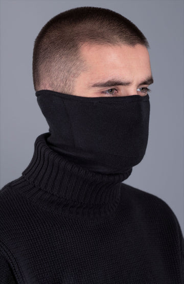 Black Merino Wool Neck Snood by Paul James