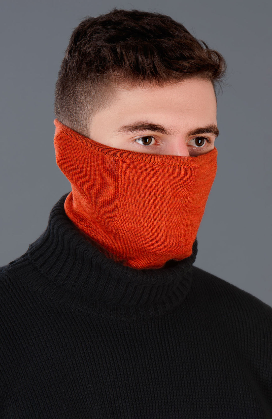 orange merino wool neck snood by Paul James