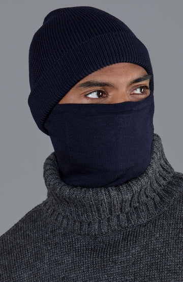 navy merino wool neck snood by Paul James