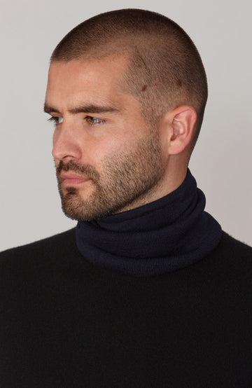 navy merino wool neck snood by Paul James