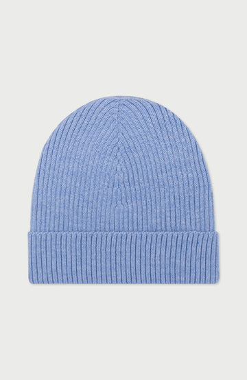 Blue Ribbed Extra Fine Merino Wool Beanie By Paul James