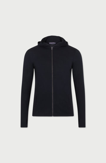 Black Mens Merino Activewear Hood Jumper By Paul James