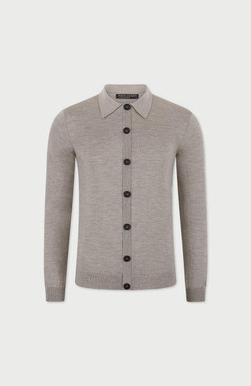 Barley Mens Extra Fine Merino Wool Polo Cardigan