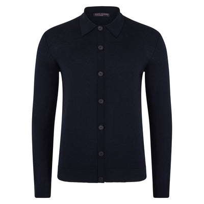 navy mens polo neck cardigan merino wool