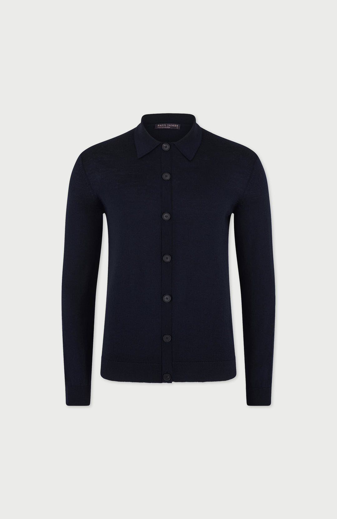 Navy Mens Extra Fine Merino Wool Polo Cardigan