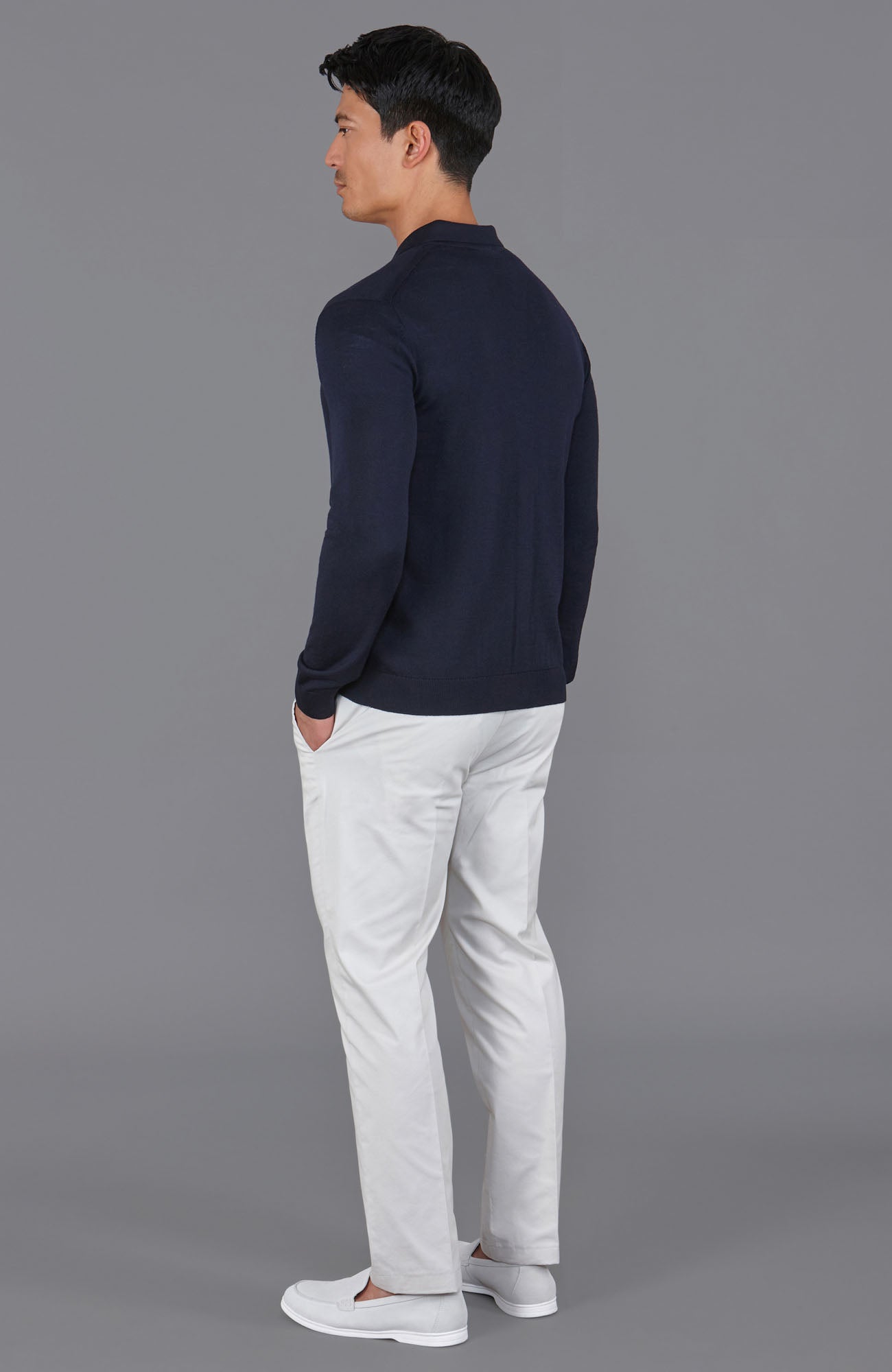 navy mens polo neck cardigan merino wool