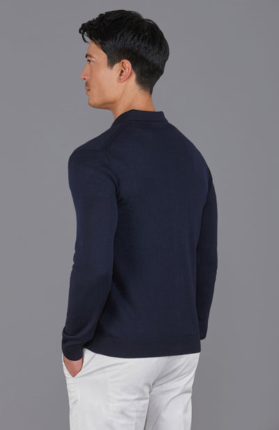 navy mens polo neck cardigan merino wool