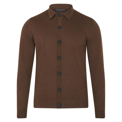 brown mens wool polo cardigan