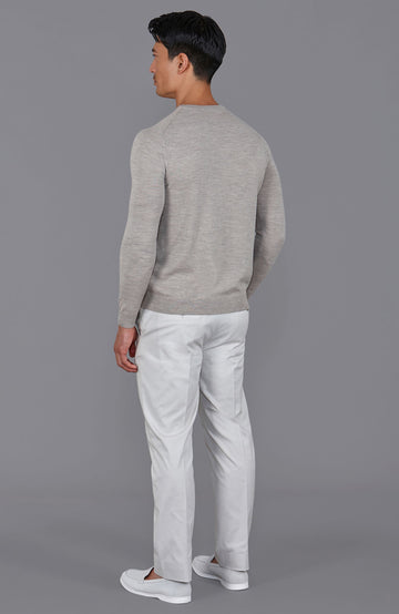 beige mens crew neck fine merino wool jumper by Paul James