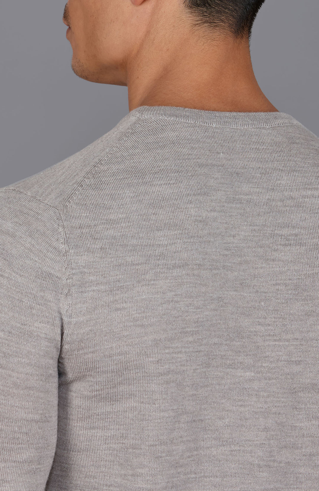beige mens crew neck fine merino wool jumper by Paul James
