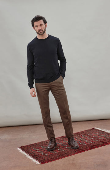 Black Mens Extra Fine Merino Wool Crew Neck Jumper By Paul James