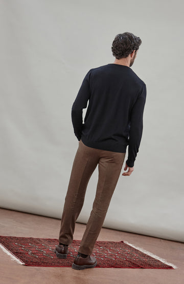 Black Mens Extra Fine Merino Wool Crew Neck Jumper By Paul James