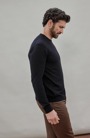 Black Mens Extra Fine Merino Wool Crew Neck Jumper By Paul James