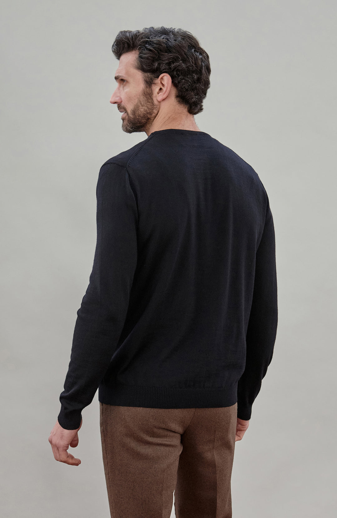 Black Mens Extra Fine Merino Wool Crew Neck Jumper By Paul James