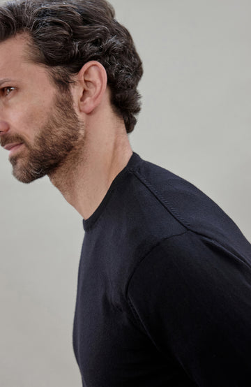 Black Mens Extra Fine Merino Wool Crew Neck Jumper By Paul James