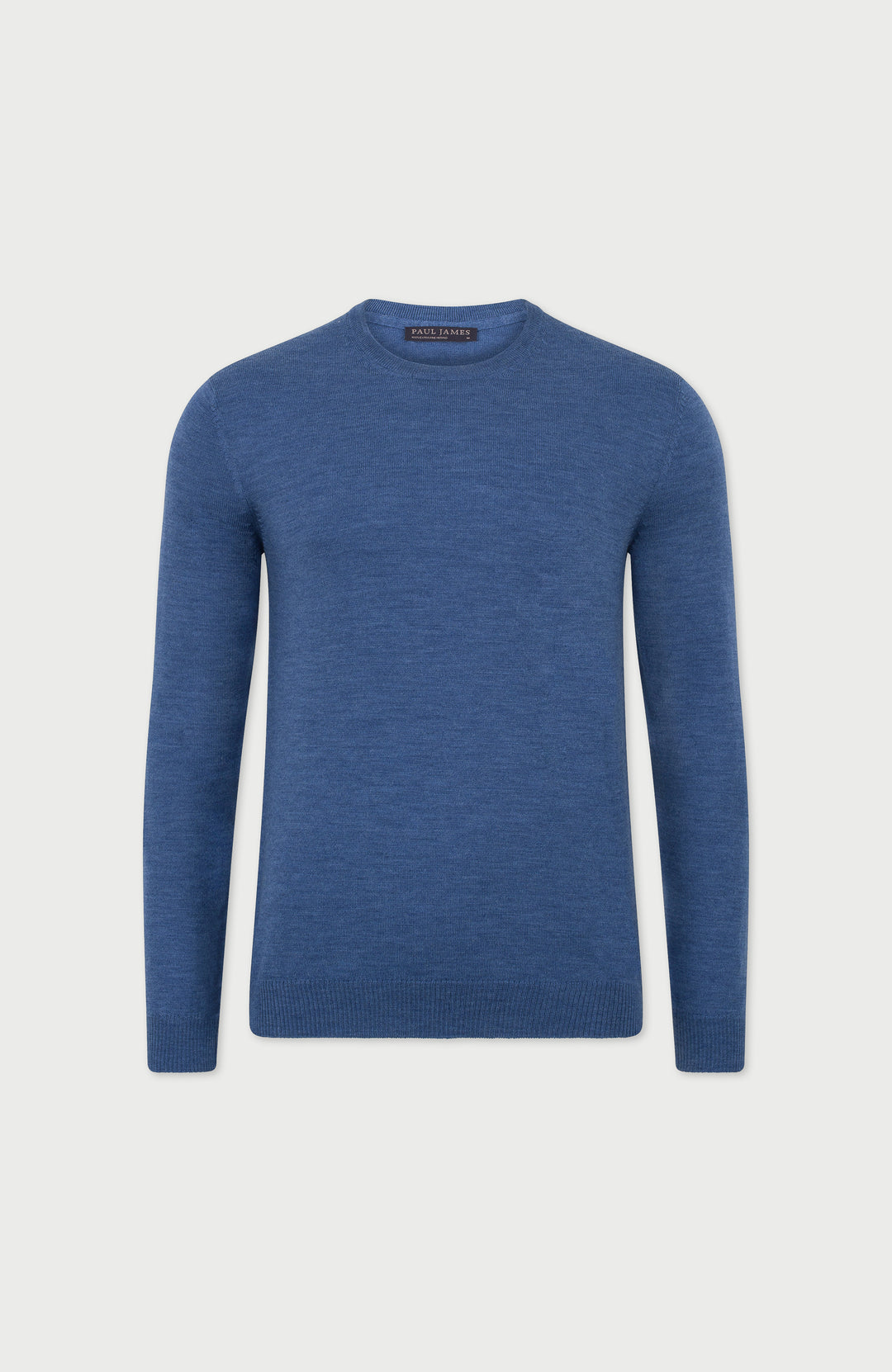 Denim Blue Mens Extra Fine Merino Wool Crew Neck Jumper By Paul James
