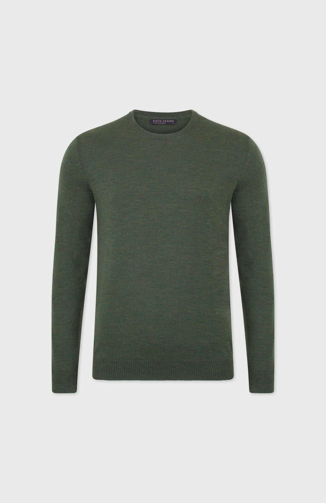 Khaki Mens Extra Fine Merino Wool Crew Neck Jumper By Paul James