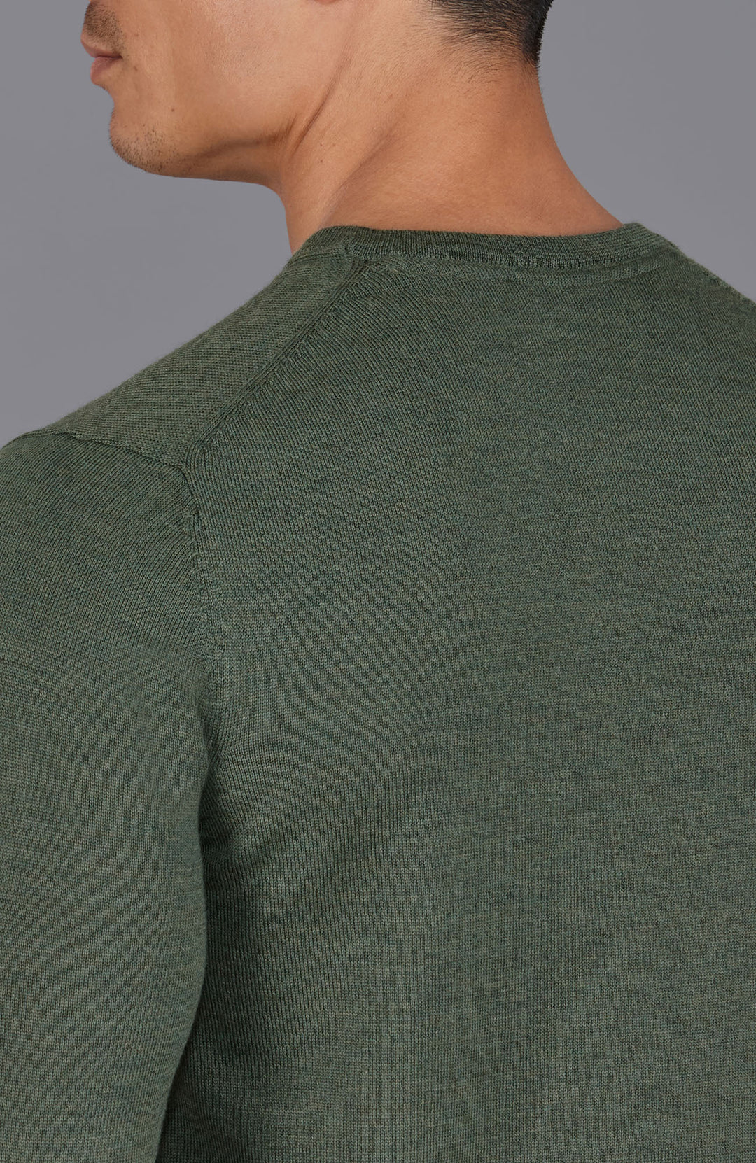 green mens crew neck fine merino wool jumper by Paul James