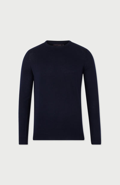 Navy Mens Extra Fine Merino Wool Crew Neck Jumper By Paul James 