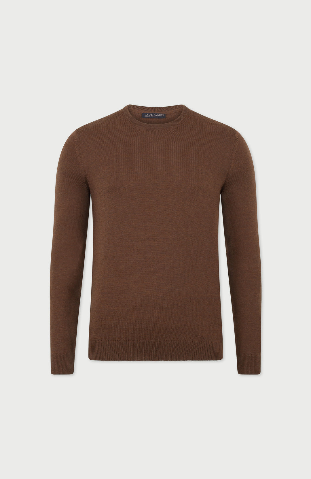 Oak Brown Mens Extra Fine Merino Wool Crew Neck Jumper By Paul James