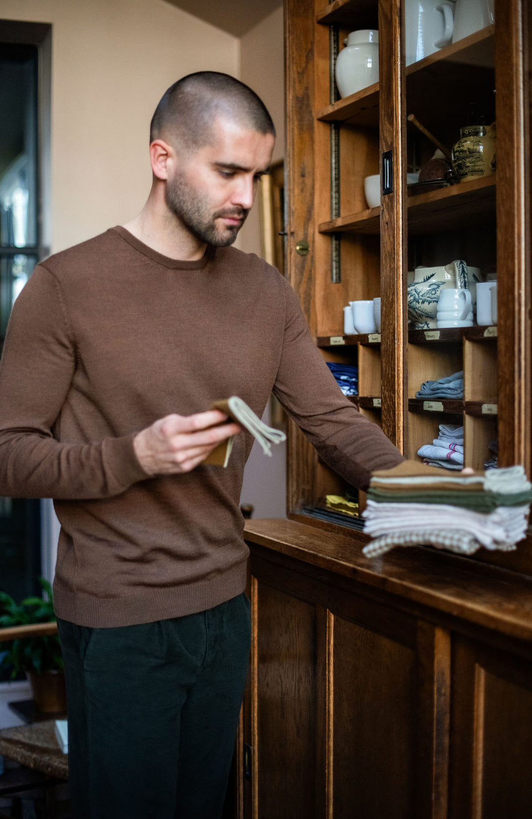 brown mens merino wool jumper by Paul James