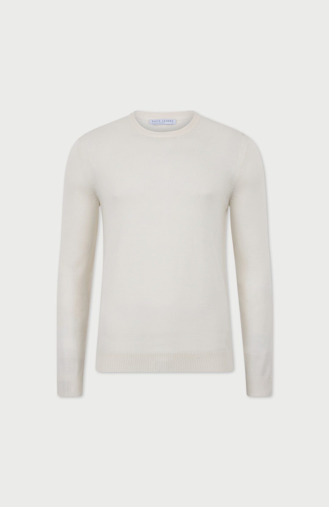 White Mens Extra Fine Merino Wool Crew Neck Jumper By Paul James