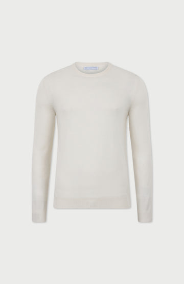 White Mens Extra Fine Merino Wool Crew Neck Jumper By Paul James