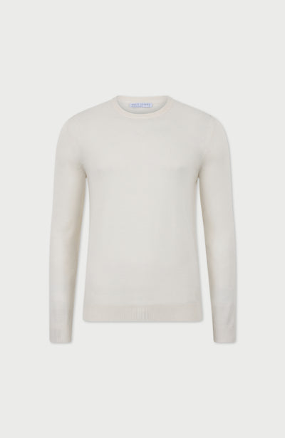 White Mens Extra Fine Merino Wool Crew Neck Jumper By Paul James 