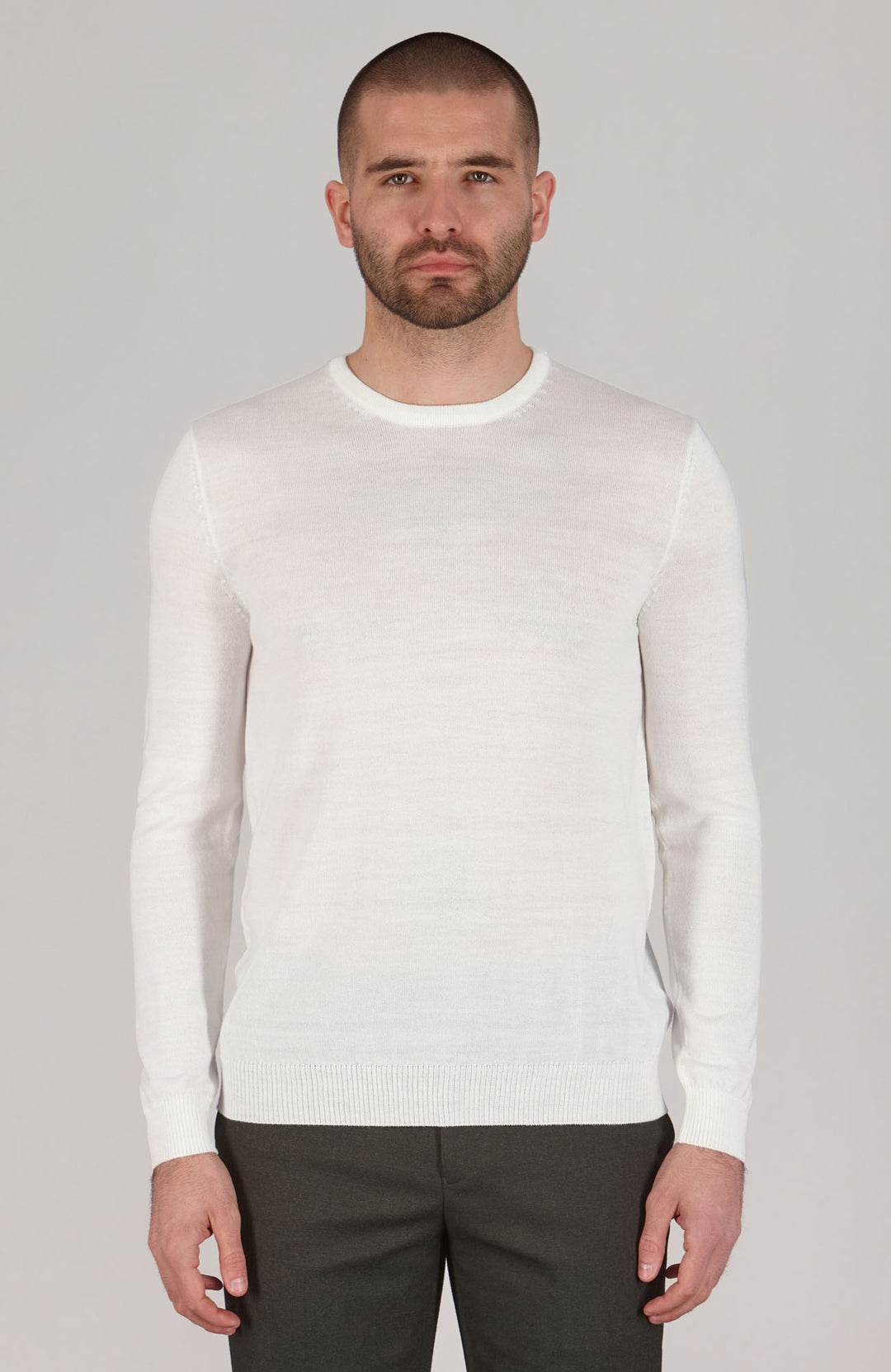 white mens merino wool jumper by Paul James